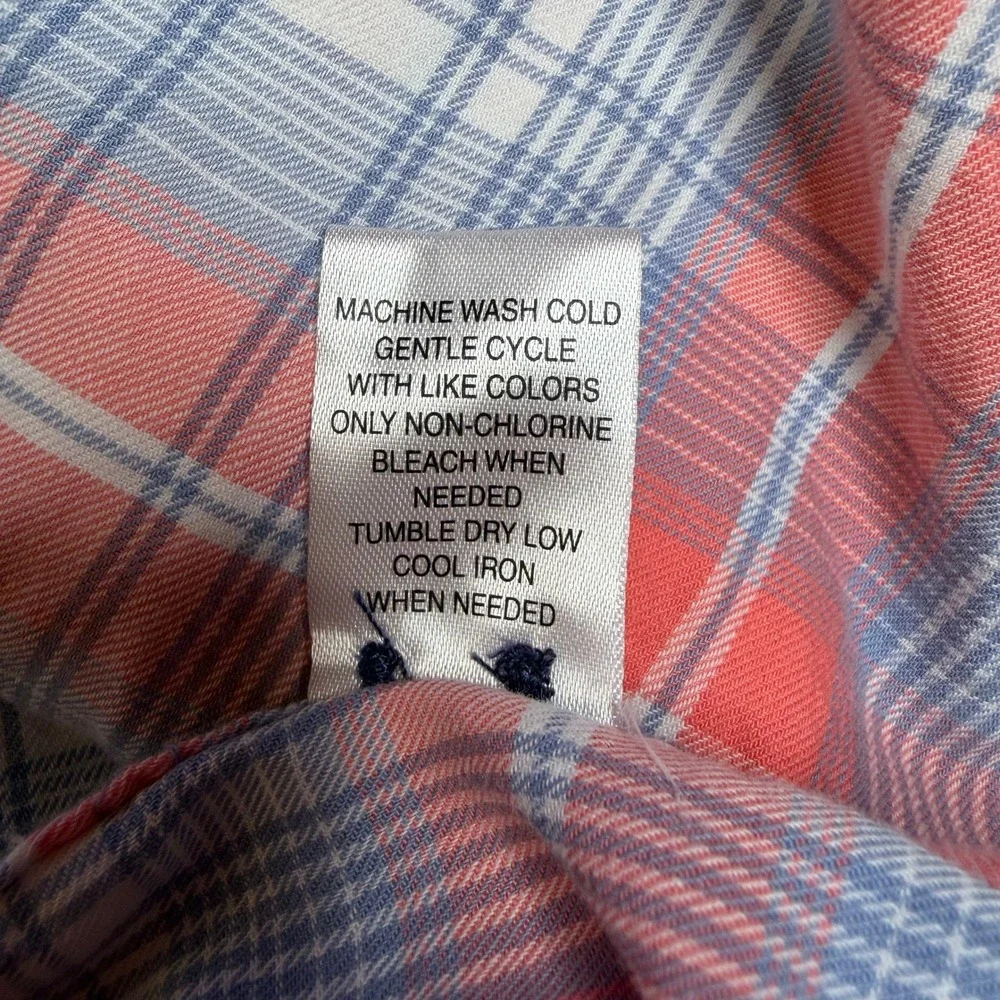 Flag & Anthem Mens XL Tall Plaid Button Down Shirt Coral Blue SM20WS188TL - Picture 9 of 12